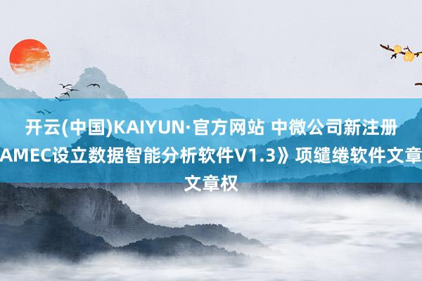 开云(中国)KAIYUN·官方网站 中微公司新注册《AMEC设立数据智能分析软件V1.3》项缱绻软件文章权