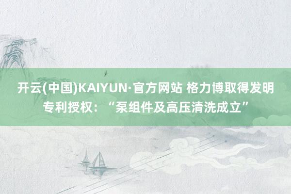 开云(中国)KAIYUN·官方网站 格力博取得发明专利授权：“泵组件及高压清洗成立”