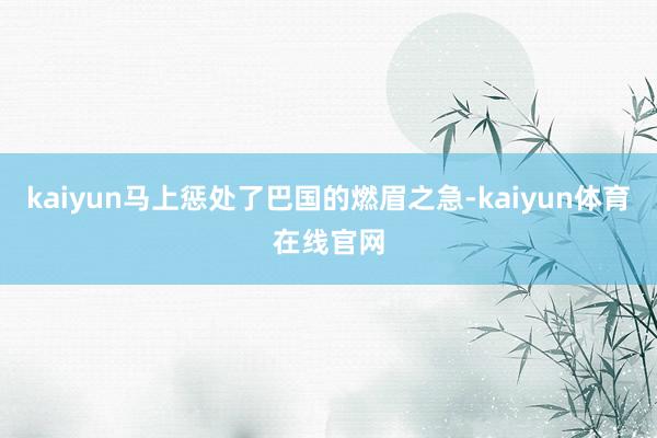 kaiyun马上惩处了巴国的燃眉之急-kaiyun体育在线官网